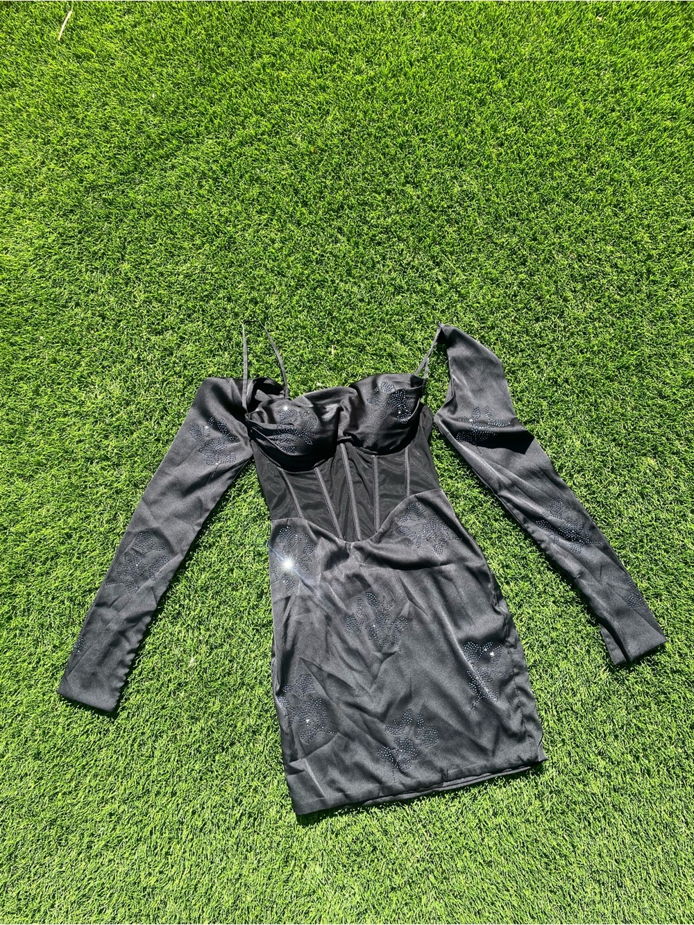 Oh Polly Black Off-Shoulder Mini Dress with Long Sleeves